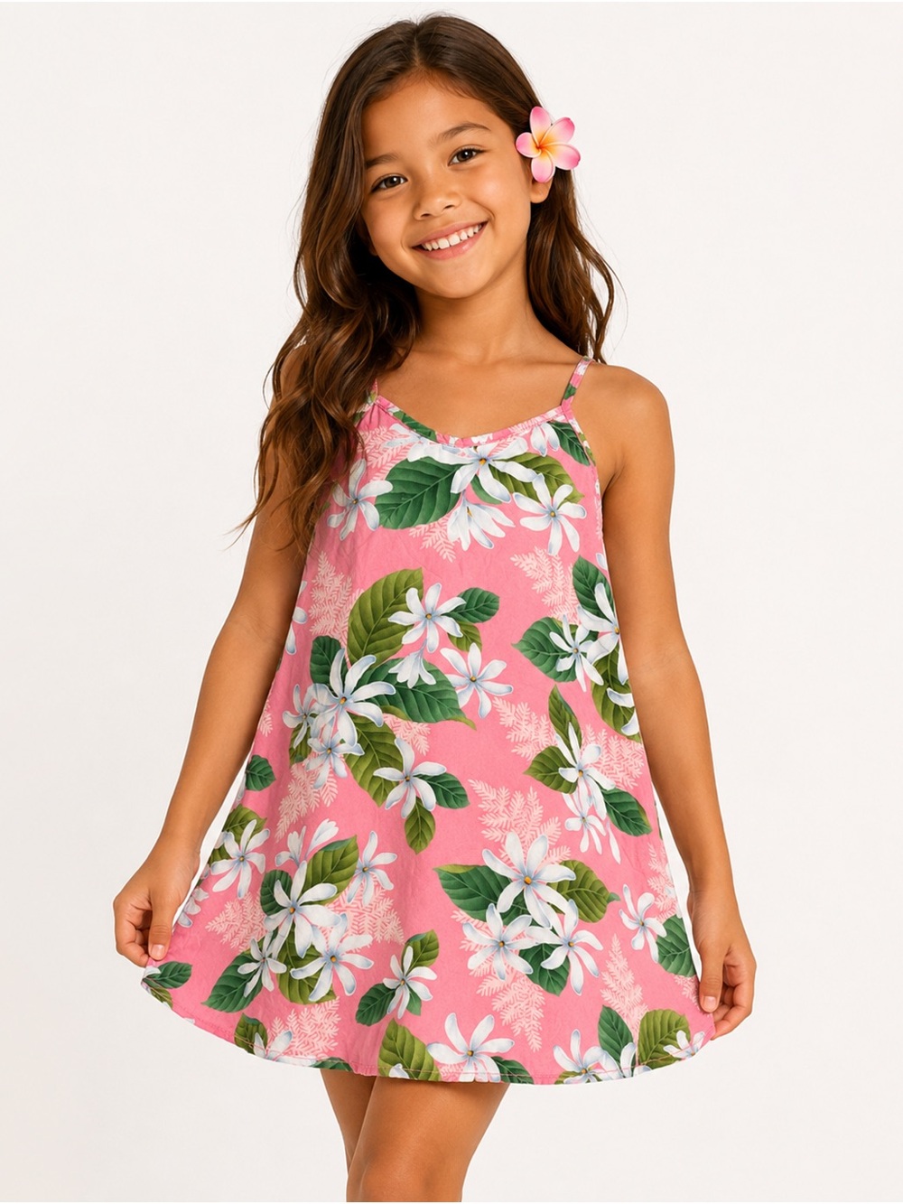 RJC Hawaii Pink Tropical Floral Rayon Dress Girls Size 8 Hawaiian